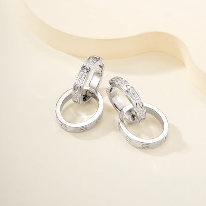 [Okajuri Jewelry] LOVE 3.3MM DANGLE HALF DIAMOND EARRINGS