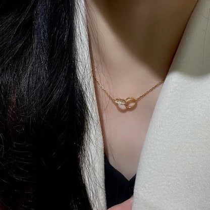 [Okajuri Jewelry] LOVE DOUBLE RING HALF DIAMOND NECKLACE