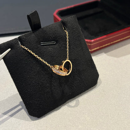 [Okajuri Jewelry] LOVE DOUBLE RING HALF DIAMOND NECKLACE