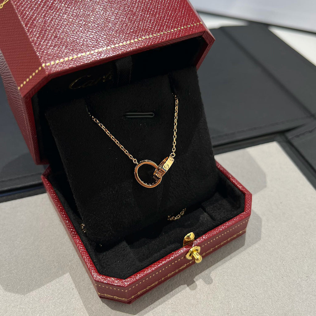 [Okajuri Jewelry] LOVE DOUBLE RING HALF DIAMOND NECKLACE