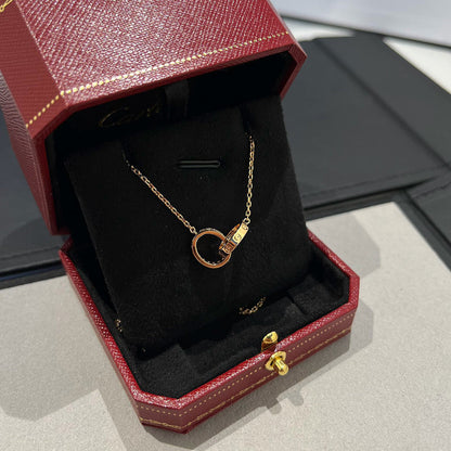 [Okajuri Jewelry] LOVE DOUBLE RING HALF DIAMOND NECKLACE