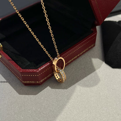 [Okajuri Jewelry] LOVE DOUBLE RING HALF DIAMOND NECKLACE