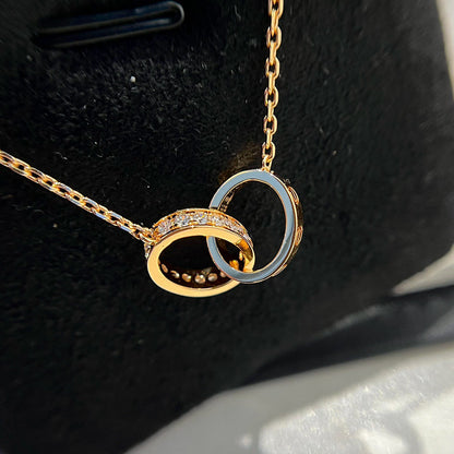 [Okajuri Jewelry] LOVE DOUBLE RING HALF DIAMOND NECKLACE