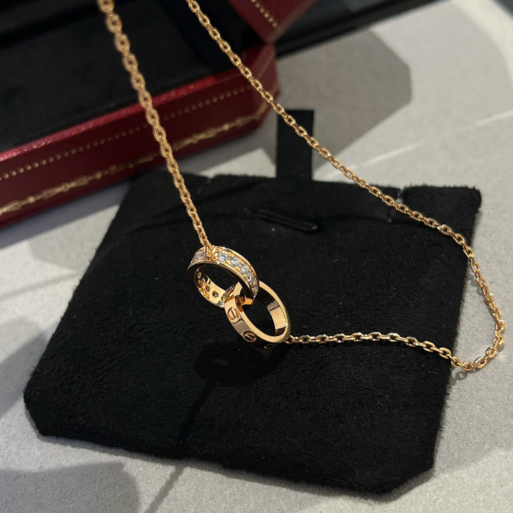 [Okajuri Jewelry] LOVE DOUBLE RING HALF DIAMOND NECKLACE