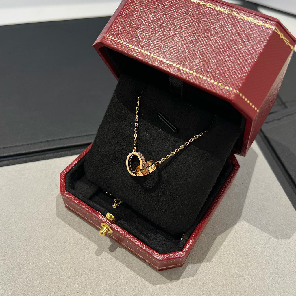 [Okajuri Jewelry] LOVE DOUBLE RING HALF DIAMOND NECKLACE