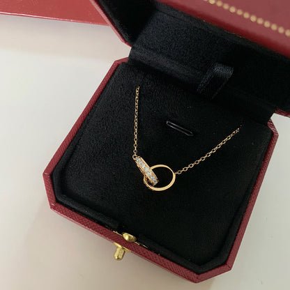 [Okajuri Jewelry] LOVE DOUBLE RING HALF DIAMOND NECKLACE
