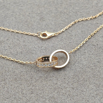 [Okajuri Jewelry] LOVE DOUBLE RING HALF DIAMOND NECKLACE