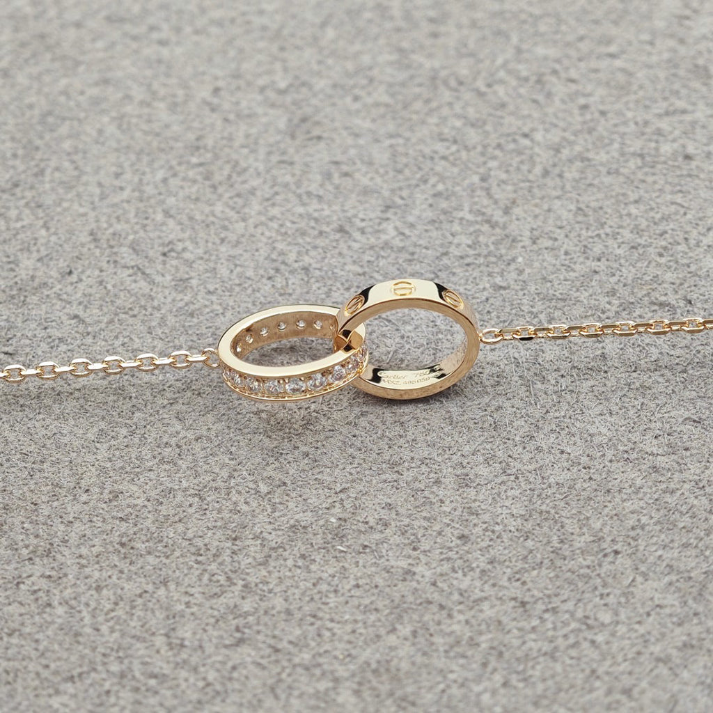 [Okajuri Jewelry] LOVE DOUBLE RING HALF DIAMOND NECKLACE