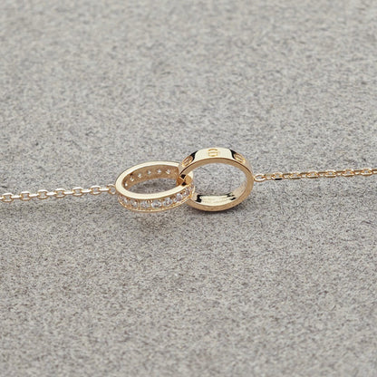 [Okajuri Jewelry] LOVE DOUBLE RING HALF DIAMOND NECKLACE