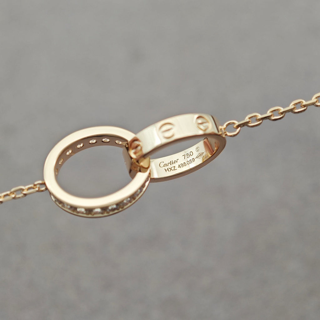 [Okajuri Jewelry] LOVE DOUBLE RING HALF DIAMOND NECKLACE