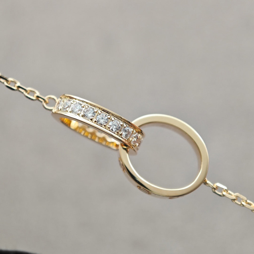[Okajuri Jewelry] LOVE DOUBLE RING HALF DIAMOND NECKLACE