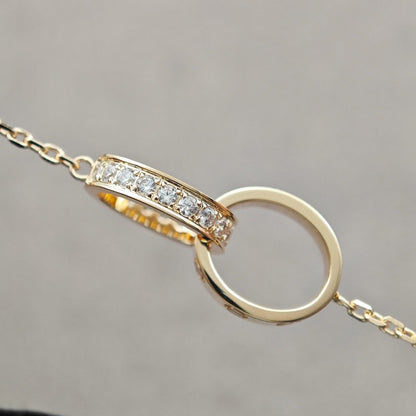 [Okajuri Jewelry] LOVE DOUBLE RING HALF DIAMOND NECKLACE