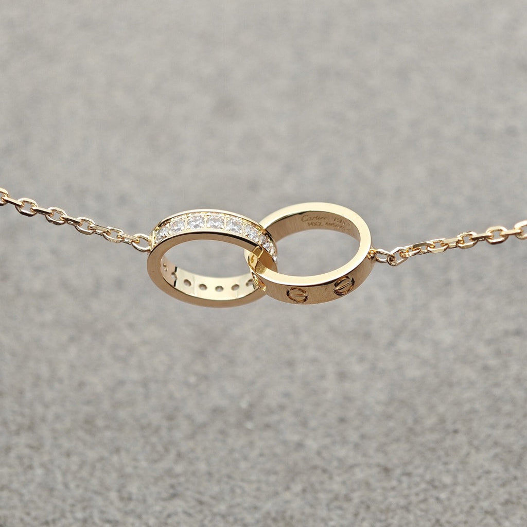 [Okajuri Jewelry] LOVE DOUBLE RING HALF DIAMOND NECKLACE