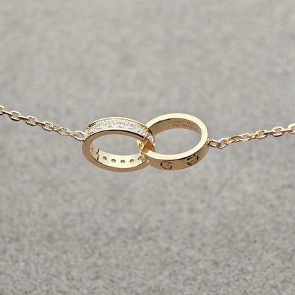 [Okajuri Jewelry] LOVE DOUBLE RING HALF DIAMOND NECKLACE
