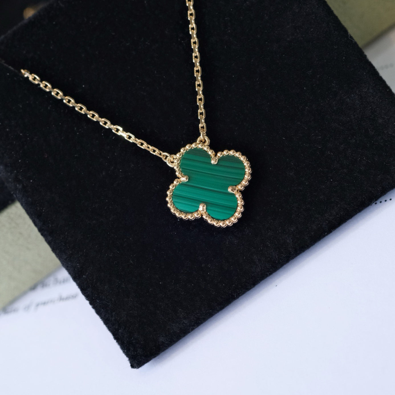 [Okajuri Jewelry]CLOVER 15MM MALACHITE SINGLE FLOWER  NECKLACE