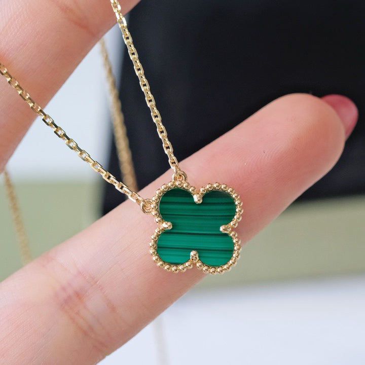 [Okajuri Jewelry]CLOVER 15MM MALACHITE SINGLE FLOWER  NECKLACE