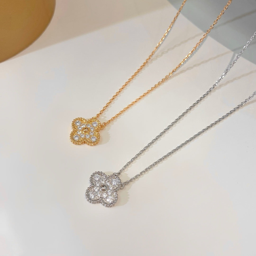 [Okajuri Jewelry]CLOVER 15MM DIAMOND SINGLE FLOWER NECKLACE