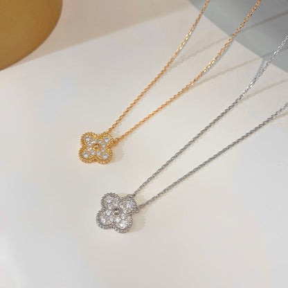 [Okajuri Jewelry]CLOVER 15MM DIAMOND SINGLE FLOWER NECKLACE