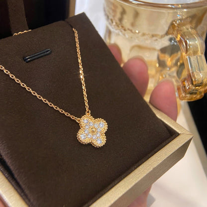 [Okajuri Jewelry]CLOVER 15MM DIAMOND SINGLE FLOWER NECKLACE