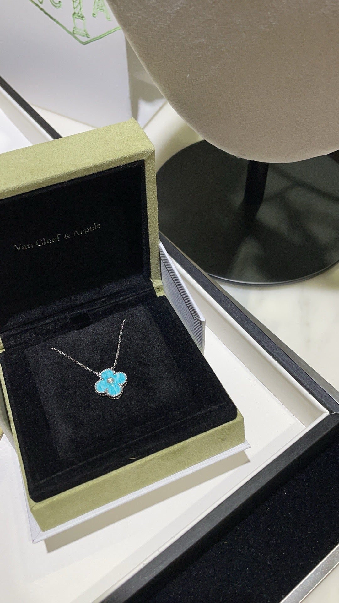 [Okajuri Jewelry]CLOVER 15MM DIAMOND SVRES PORCELAIN  NECKLACE SILVER