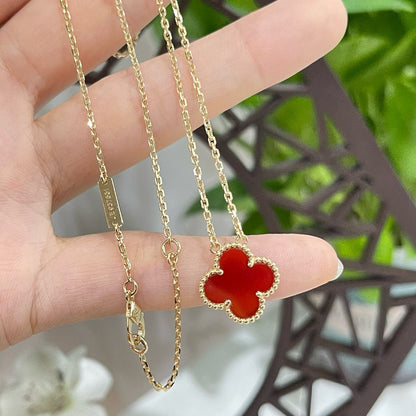 [Okajuri Jewelry]CLOVER 15MM CARNELIAN SINGLE FLOWER NECKLACE