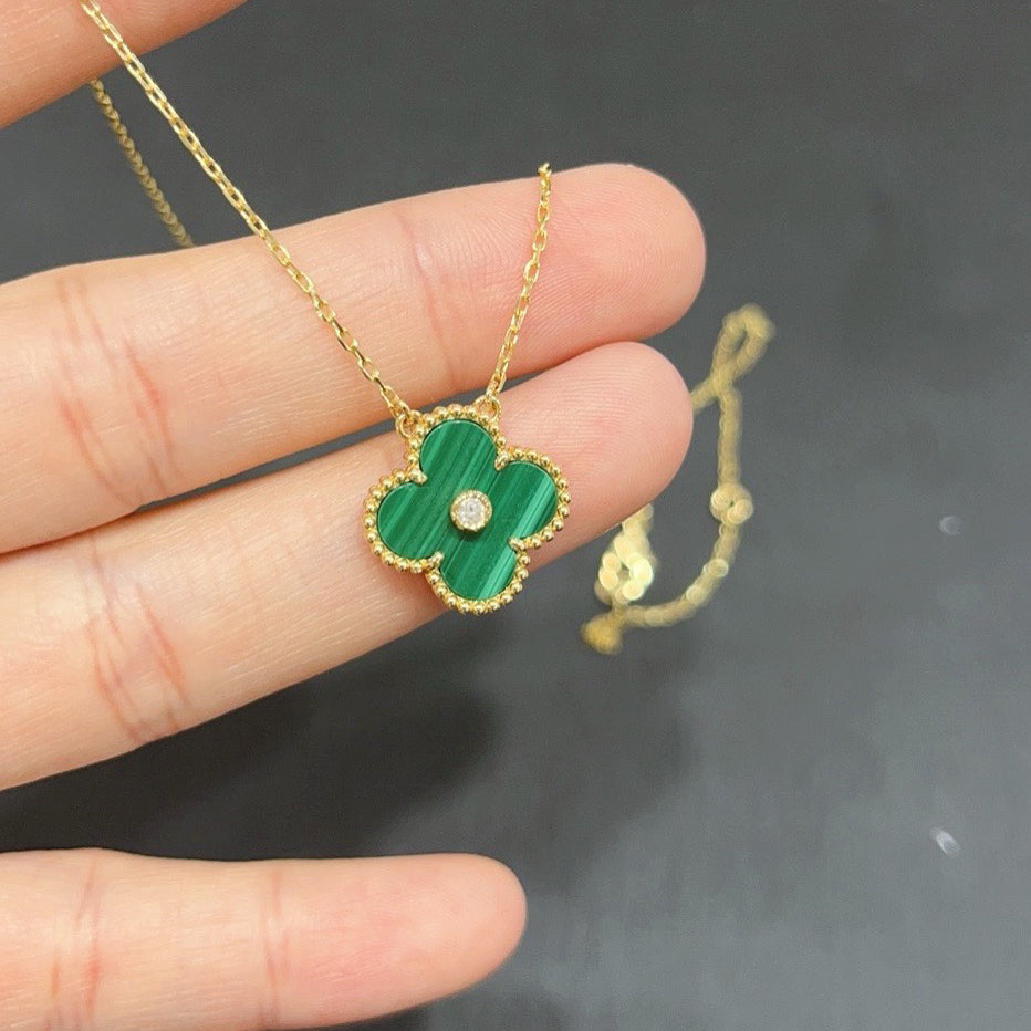 [Okajuri Jewelry]CLOVER 15MM DIAMOND TURQUOISE NECKLACE