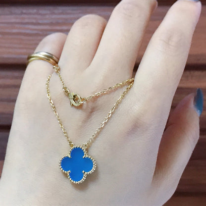 [Okajuri Jewelry]CLOVER 15MM BLUE AGATE NECKLACE