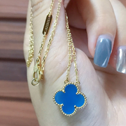 [Okajuri Jewelry]CLOVER 15MM BLUE AGATE NECKLACE