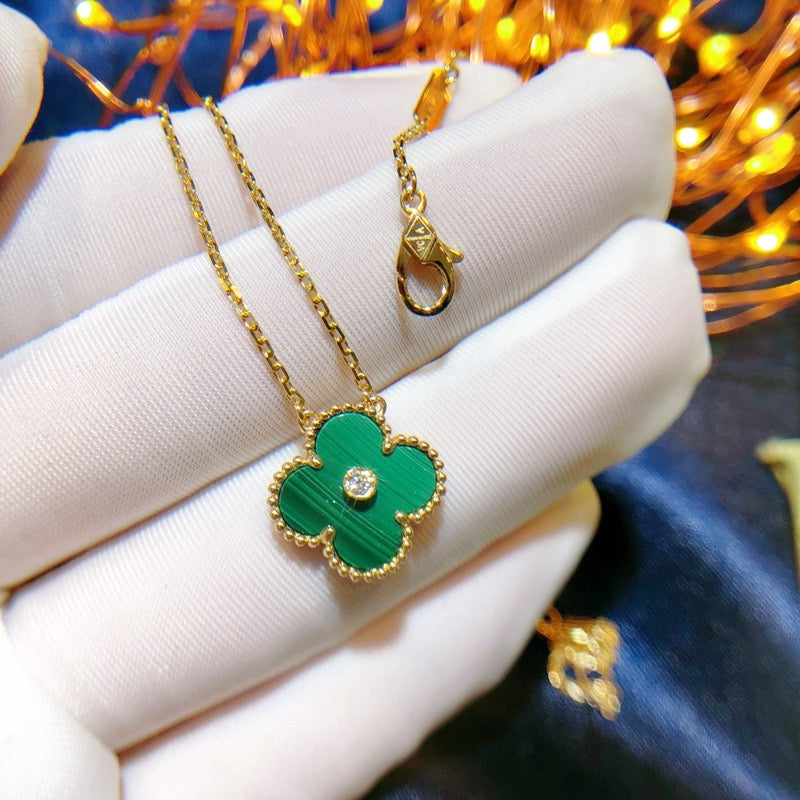 [Okajuri Jewelry]CLOVER 15MM DIAMOND TURQUOISE NECKLACE
