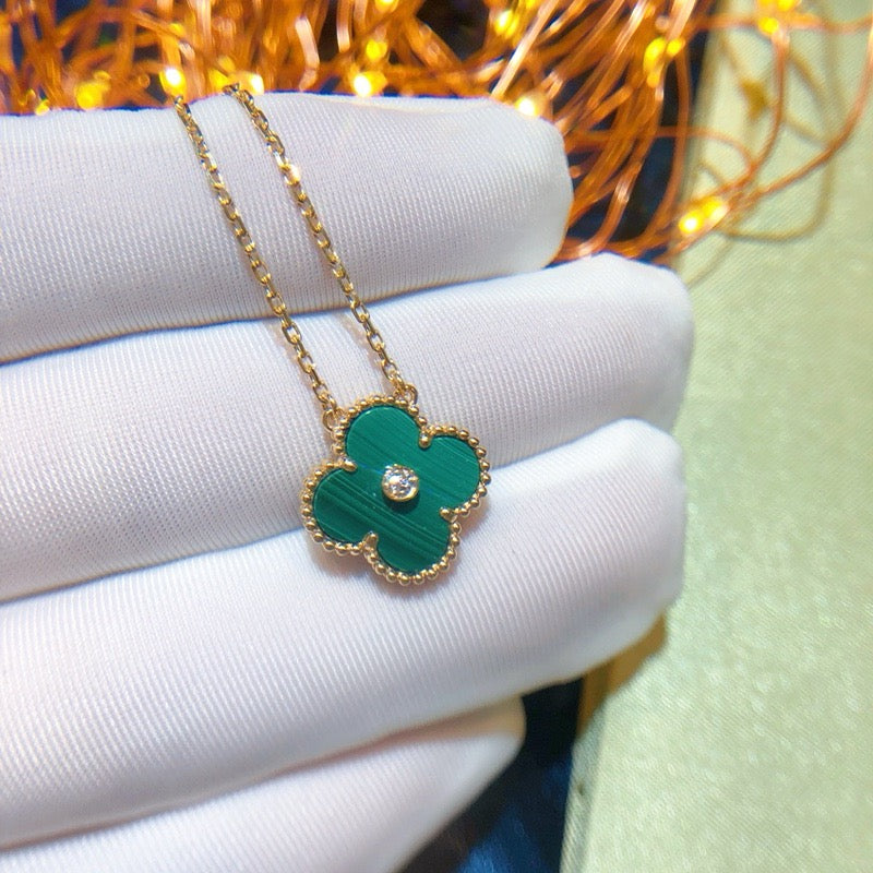 [Okajuri Jewelry]CLOVER 15MM DIAMOND TURQUOISE NECKLACE
