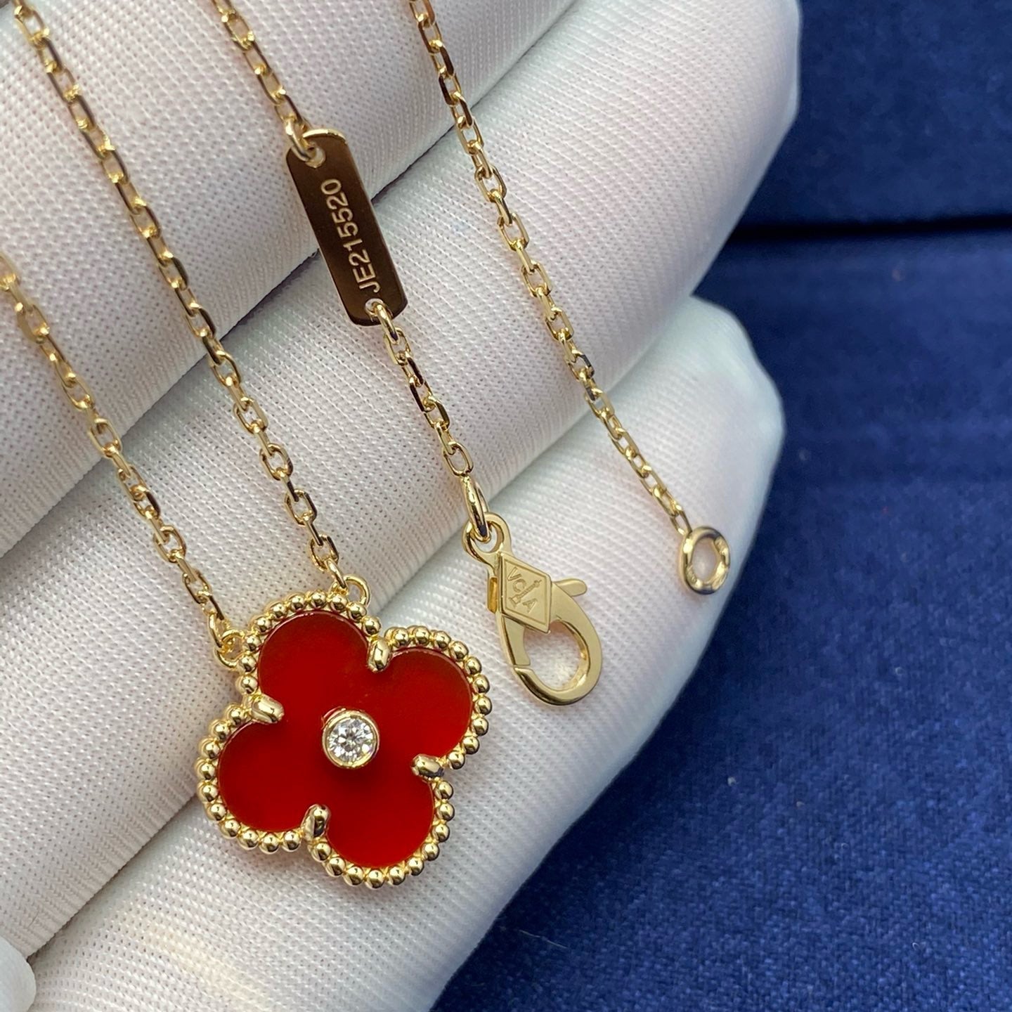 [Okajuri Jewelry]CLOVER 15MM DIAMOND CARNELIAN NECKLACE