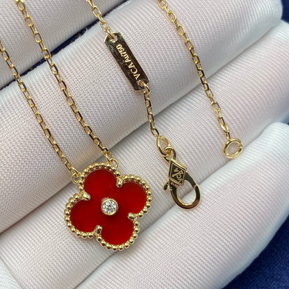 [Okajuri Jewelry]CLOVER 15MM DIAMOND CARNELIAN NECKLACE