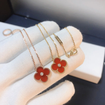 [Okajuri Jewelry]CLOVER 15MM DIAMOND CARNELIAN NECKLACE