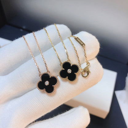 [Okajuri Jewelry]CLOVER 15MM DIAMOND ONYX NECKLACE