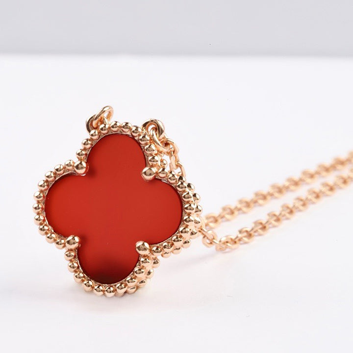 [Okajuri Jewelry]CLOVER 15MM CARNELIAN SINGLE FLOWER NECKLACE
