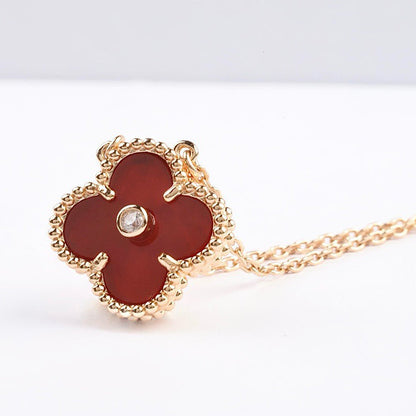[Okajuri Jewelry]CLOVER 15MM DIAMOND CARNELIAN NECKLACE