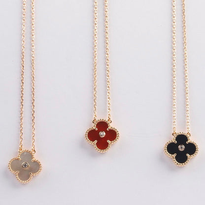 [Okajuri Jewelry]CLOVER 15MM DIAMOND CARNELIAN NECKLACE