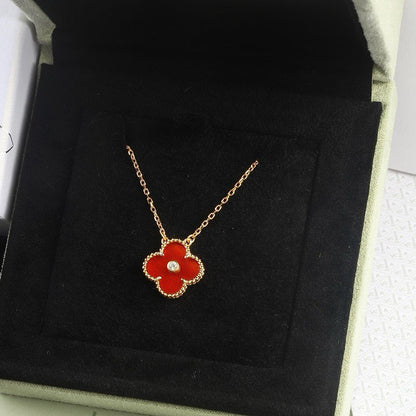 [Okajuri Jewelry]CLOVER 15MM DIAMOND CARNELIAN NECKLACE