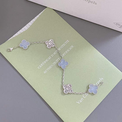 [Okajuri Jewelry]CLOVER  5 MOTIF DIAMOND PURPLE CHALCEDONY BRACELET SILVER