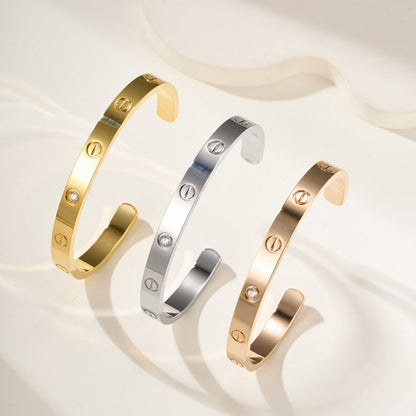 [Okajuri Jewelry] LOVE BRACELET 6.1MM 1 DIAMOND OPEN CUFF