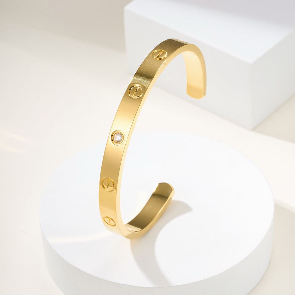 [Okajuri Jewelry] LOVE BRACELET 6.1MM 1 DIAMOND OPEN CUFF