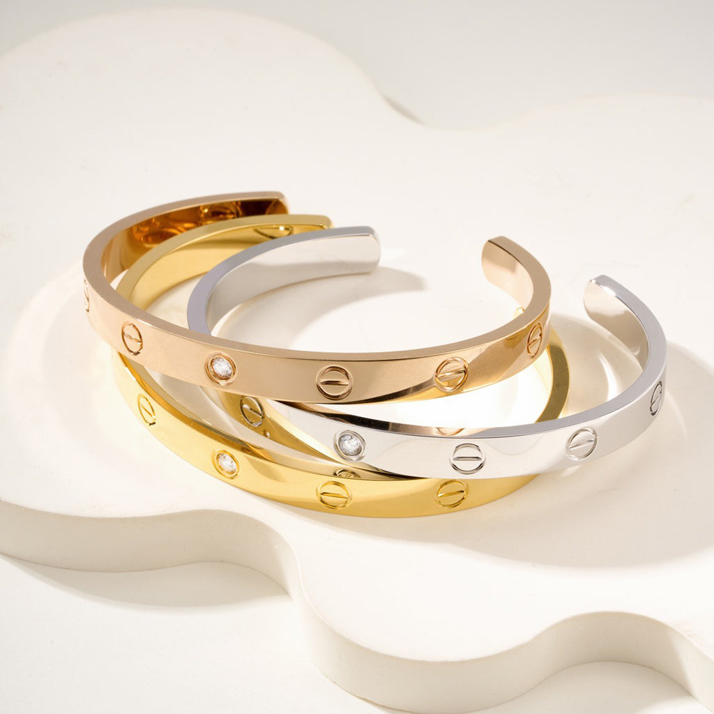 [Okajuri Jewelry] LOVE BRACELET 6.1MM 1 DIAMOND OPEN CUFF