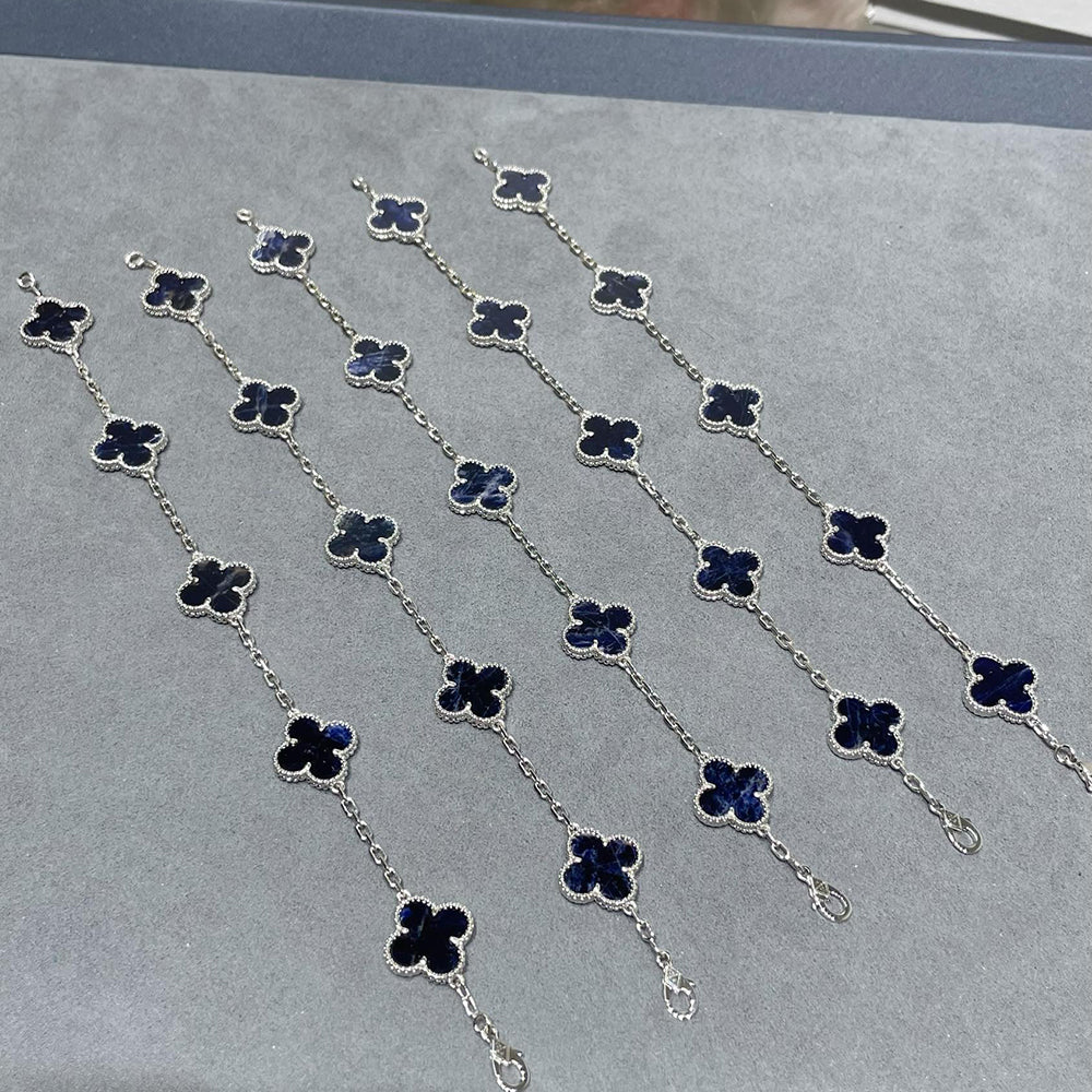 [Okajuri Jewelry]CLOVER 5 MOTIF PIETERSITE SILVER BRACELET