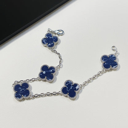 [Okajuri Jewelry]CLOVER 5 MOTIF PIETERSITE SILVER BRACELET