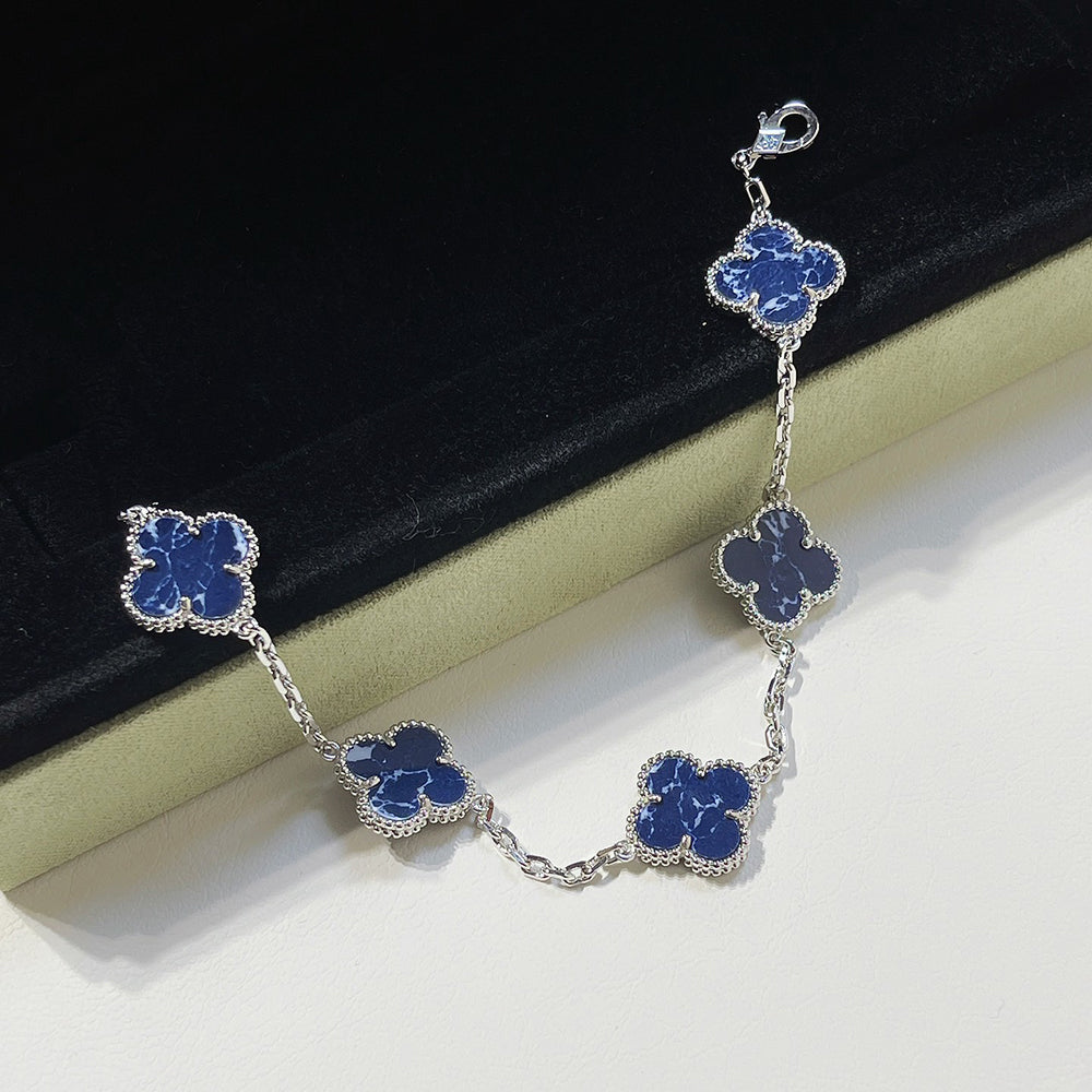 [Okajuri Jewelry]CLOVER 5 MOTIF PIETERSITE SILVER BRACELET