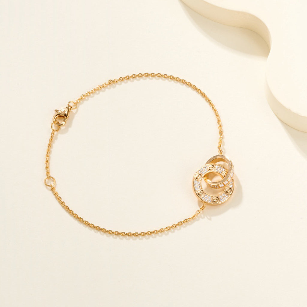 [Okajuri Jewelry] LOVE DOUBLE RING FULL DIAMOND BRACELET