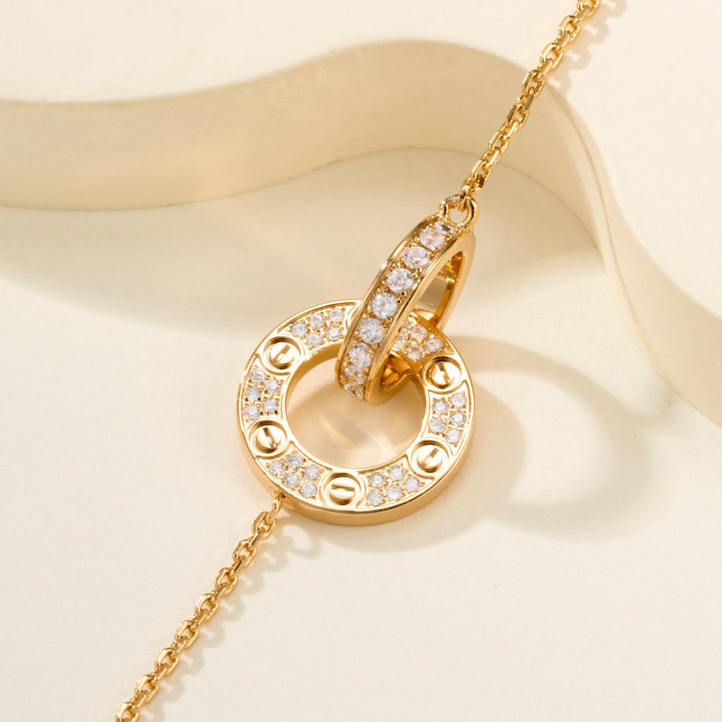 [Okajuri Jewelry] LOVE DOUBLE RING FULL DIAMOND BRACELET