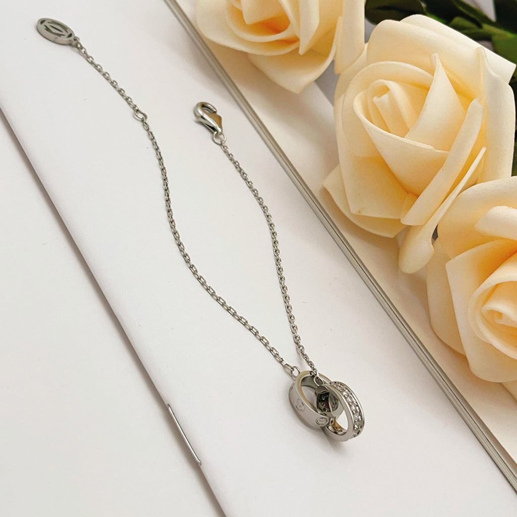 [Okajuri Jewelry] LOVE DOUBLE RING HALF DIAMOND BRACELET
