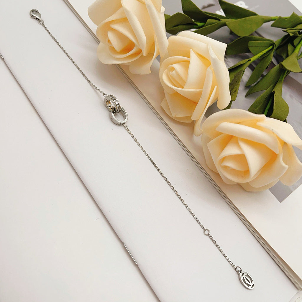 [Okajuri Jewelry] LOVE DOUBLE RING HALF DIAMOND BRACELET