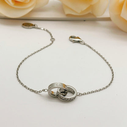 [Okajuri Jewelry] LOVE DOUBLE RING HALF DIAMOND BRACELET
